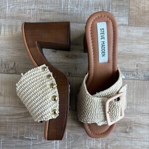 Steve Madden Marlena Raffia Clog Platform Heels Size 6